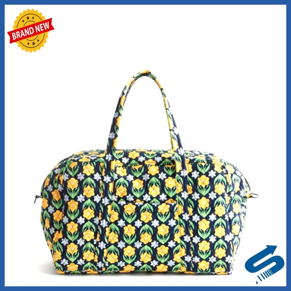 Large Cotton Weekender Travel Duffel with Laptop Compartment & Trolley Sleeve - Picture 6 of 7